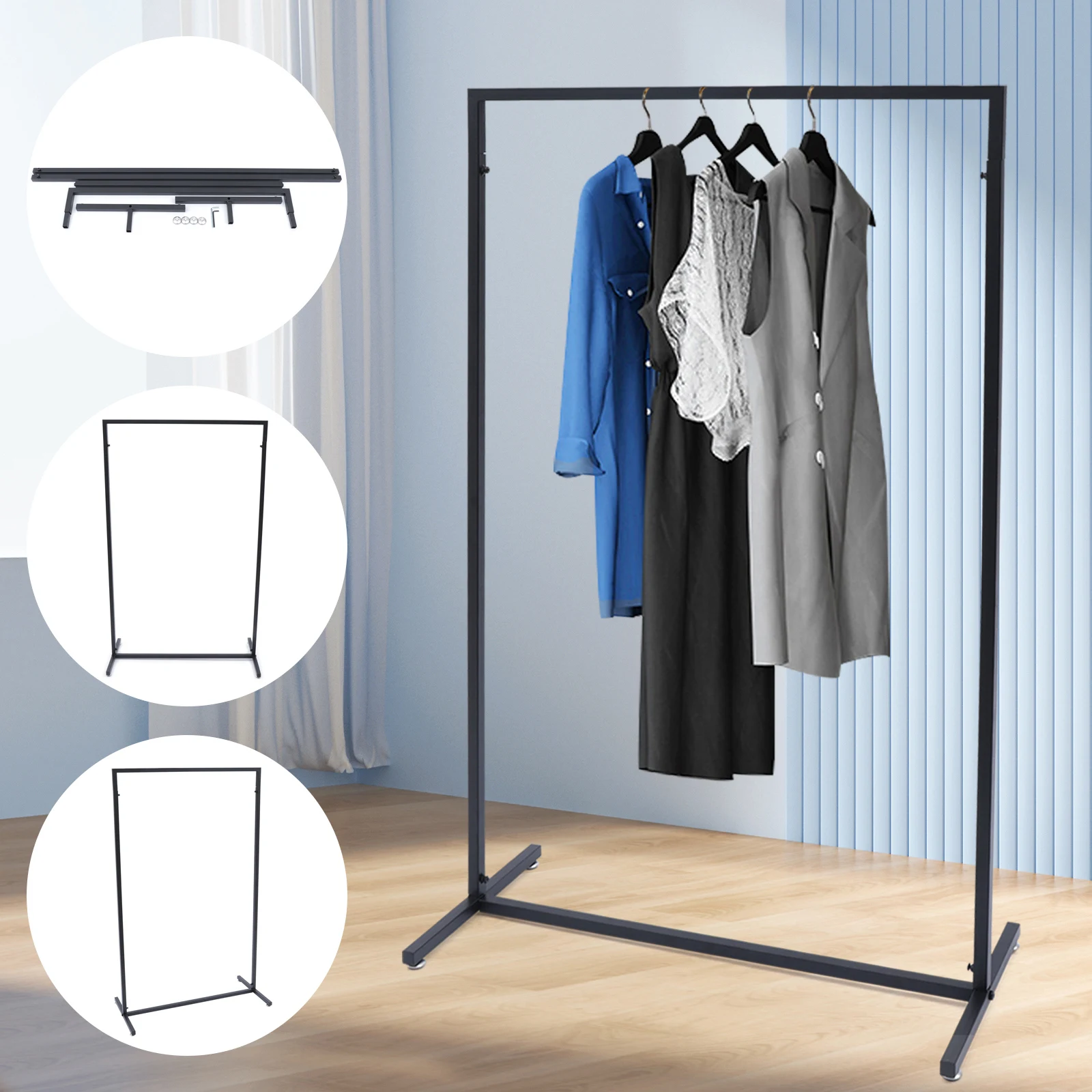 Industrial Pipe Clothes Storage Garment Rack Black Clothing Rack Display Stand High Load-Bearing Capacity Free Standing