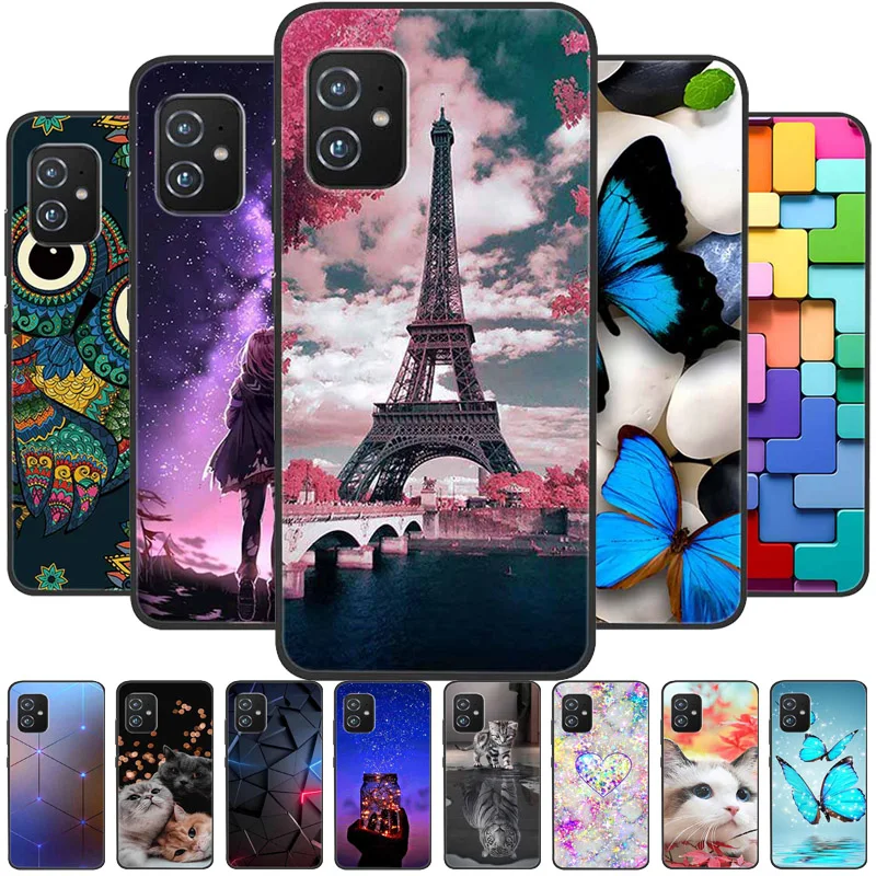 Para asus zenfone 8 caso legal preto silicone tpu macio telefone capa traseira para asus zenfone 8 zs590ks casos zenfone8 bonito dos desenhos animados gato