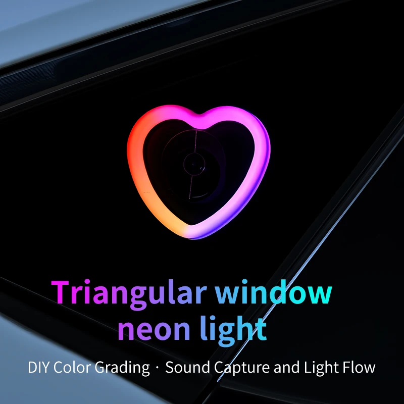 256 Colors Glowing Heart Car Window Atmosphere Light With Suction Cup USB Button APP Control LED Neon Ambient Mood Lamp