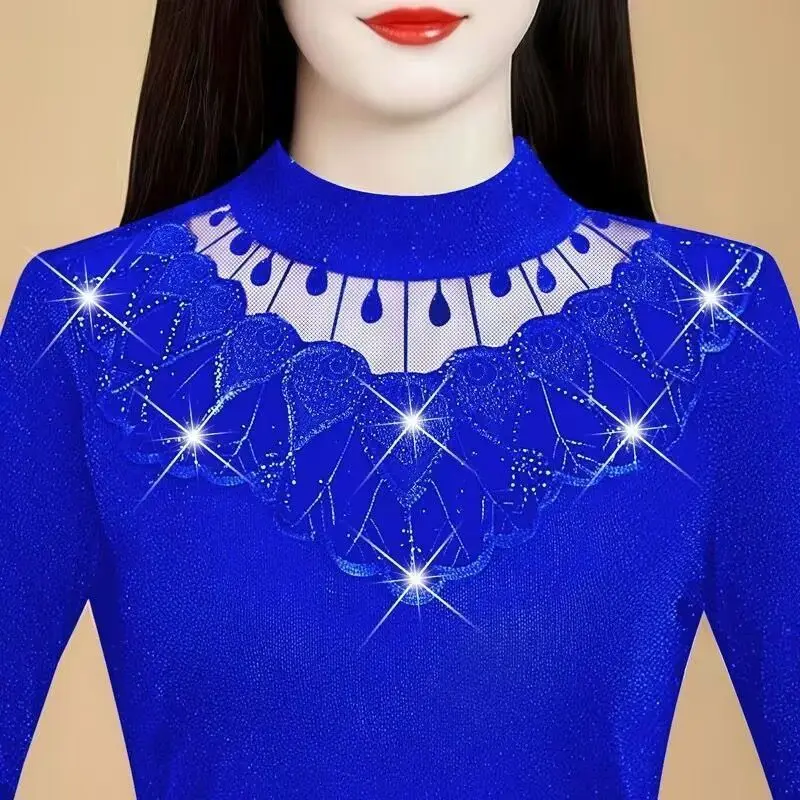 

Ladies Long Sve Lace Base Tead Inner Wear Top Faionable Versatile Autumn Winter New Korean TT106