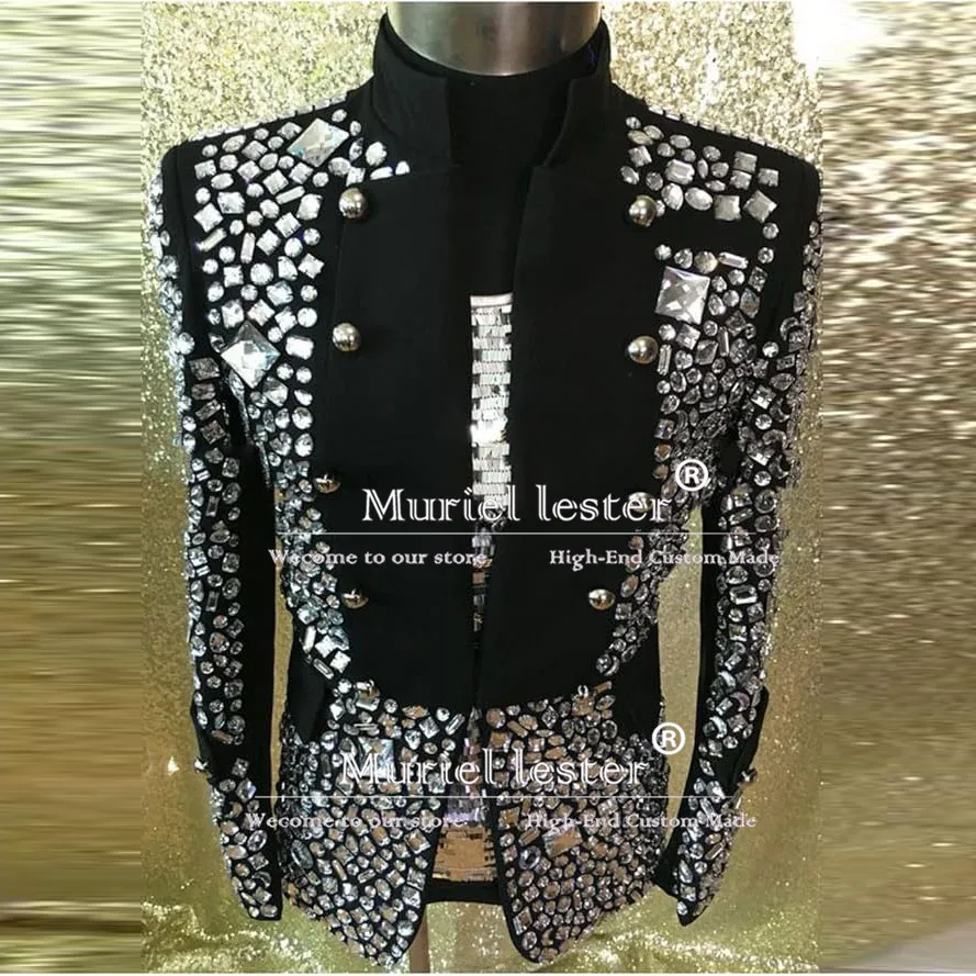 Sparkly Diamond Crystals Beaded Suits Men Formal Peformance Party Shawl Lapel Prom Blazers Customized Groom Wedding Tuxedos 1Pc