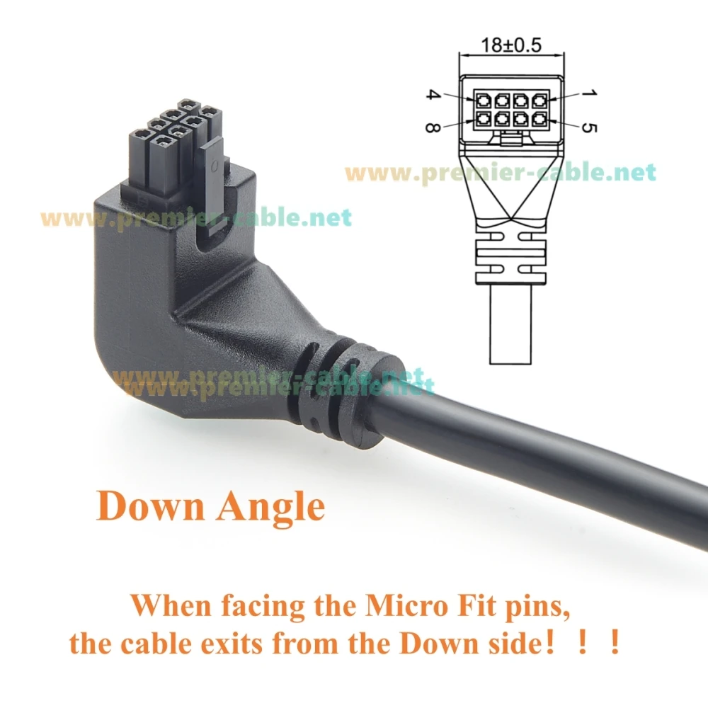 90 Degree Down Angle Micro-Fit 3.0 8Pin Receptacle OTS Cable Assembly Dual Row 8 Circuits Power Cable for Industrial Automation
