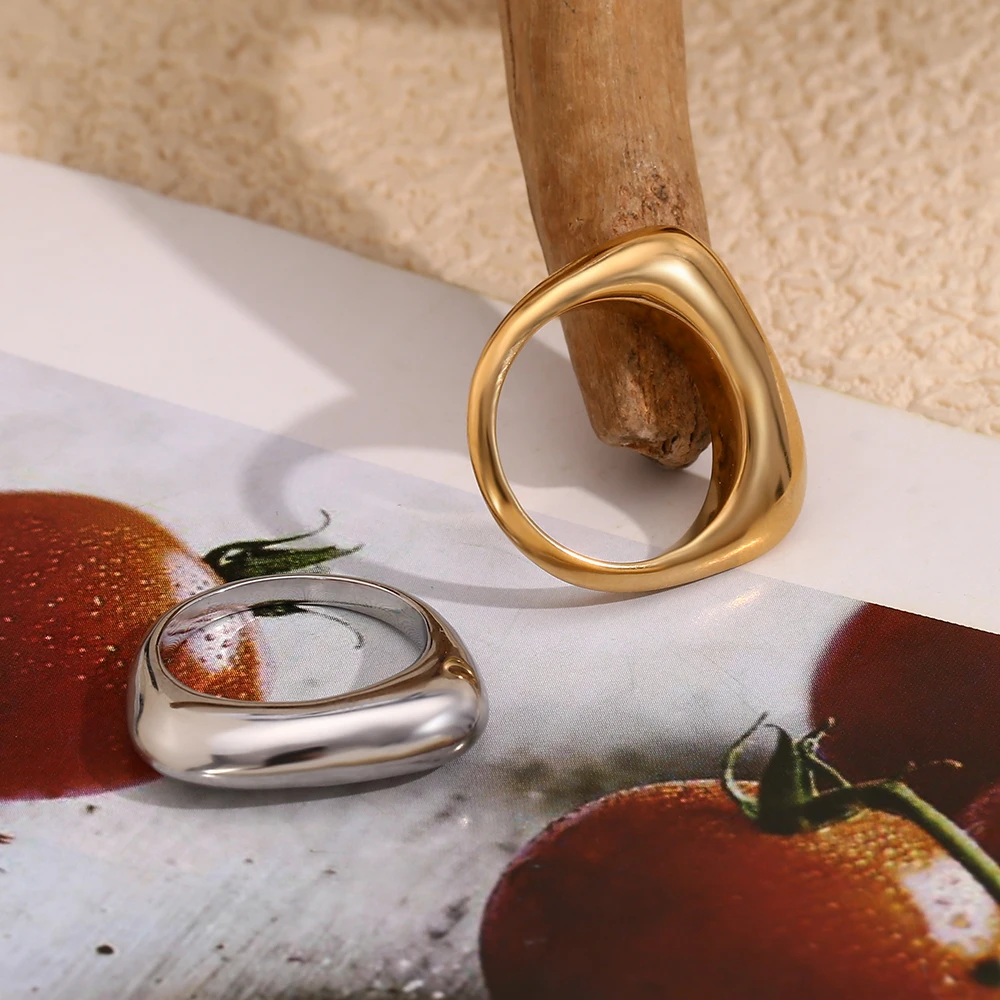 MamacitaSlay Classic 316L Stainless Steel Flat Stick Ring Waterproof 18K Gold Plated Jewelry 2025 Creative Women\'s Elegant Gift