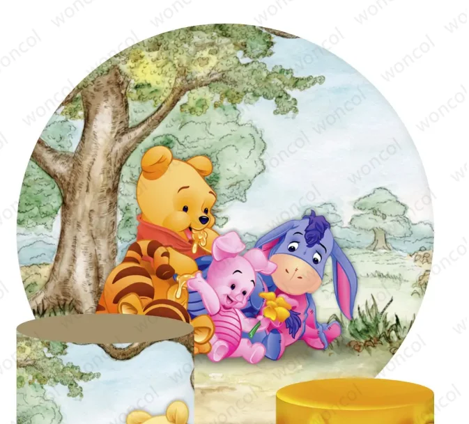 Winnie The Pooh Round Cover Baby Piglet Eeyore Circle Backdrop Baby Pooh Tigger Cylinder Cover Child Birthday Baby Shower Props