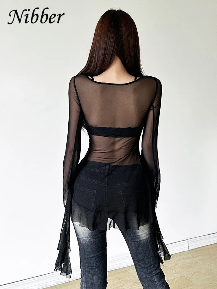 Nibber Casual T-shirts Woman Long Sleeves Skinny V-Neck Ruched Personality Irregular Ribbons Versatile Atmosphere Style Tops