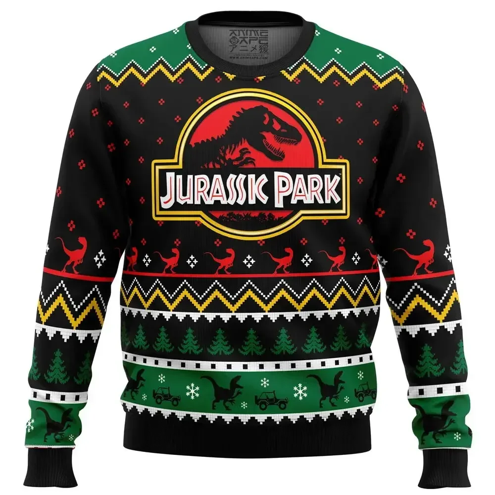 2024 Autumn Winter Men\'s Jurassic Park Christmas Head Ugly Christmas Hoodie Women\'s Casual Sports Party Hoodie