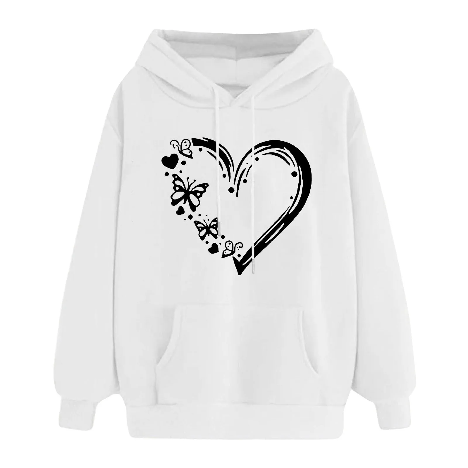 

Women's Oversized Hip Hop Pullover with Hood Loose Fir Long Sleeved Sweatshirt with Pockets Love Cat Printed Casual Hoodie