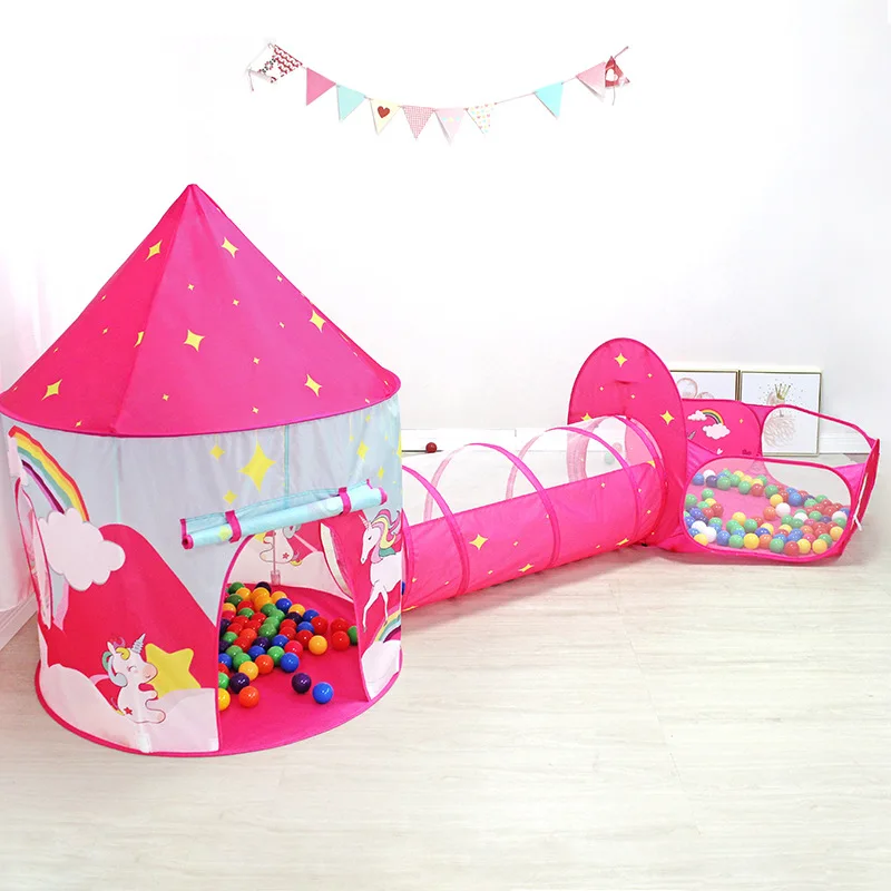 Tente de princesse de grand espace pour filles, fosse à balles pour tout-petits, maison de jeu Pop-Up rose, jouets d'intérieur et d'extérieur pour anniversaire