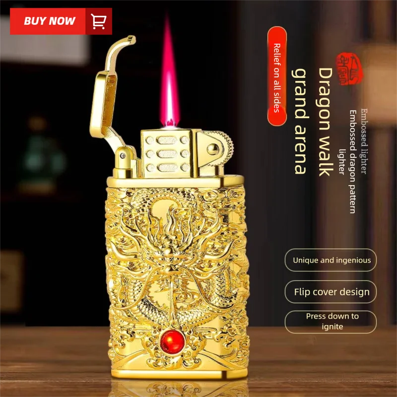 New relief dragon retro metal Inflatable windproof high-quality gift butane simple China-Chic lighter
