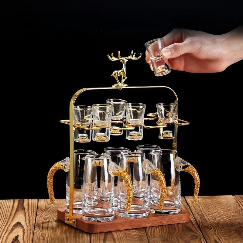 Lead-Free Crystal Gold Foil White Wine Cup Chinese Style One-Piece Gift Cup Household Use Courtyard Scene Handmade Crafted