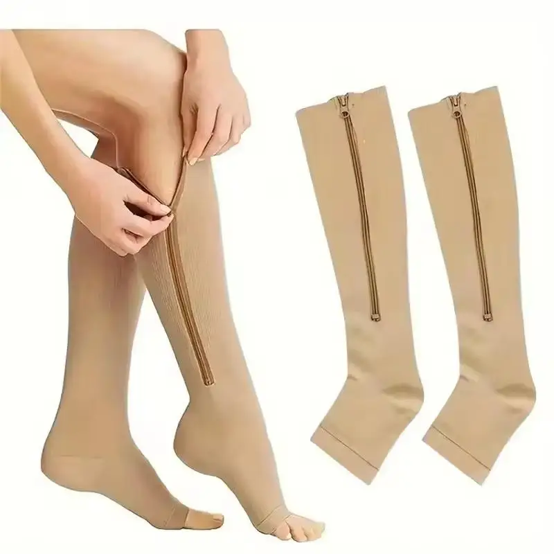 

High-quality Nylon Compression Socks with Zipper; High Elasticity; Ideal for Men & Women Suffering from Edema Varicose Veins.