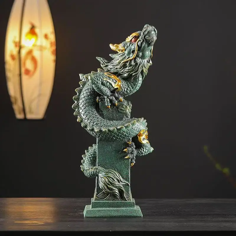 Sandstone Zodiac Panlong Dragon Statue Chinese mascot  Home Room Office Feng Shui Statue Best Gift in Year of the Dragon view 3