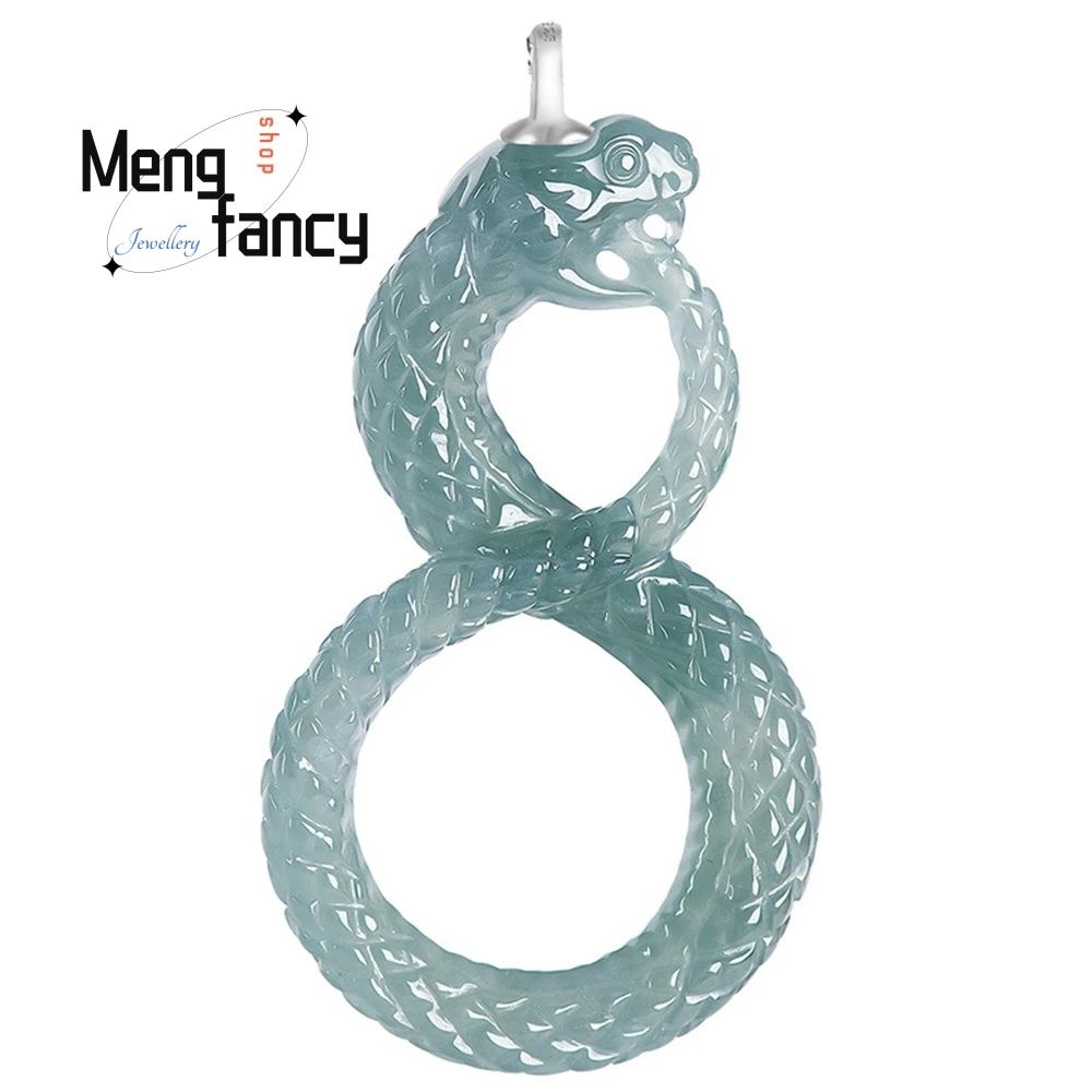 Original Natural A Goods Jade Snake Year Pendant Black Mamba Memorial Necklace Ice Jade For Men And Women Hip Hop Pendant