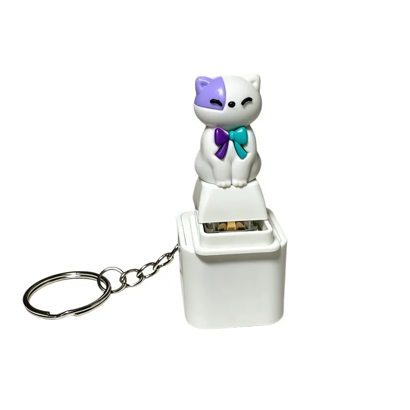 Cute Pet Cat and Dog Sound Button Keychain USB Charging Sound and Light Decompression Mechanical Key Pendant Toy Gift