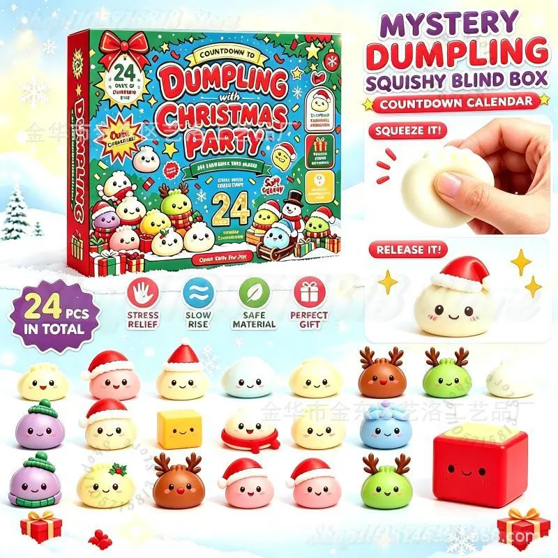 2026 Christmas Dumpling Squishy Advent Calendar, 24 Days Countdown Surprise Box, Slow Rebound Squeeze Sensory Toy