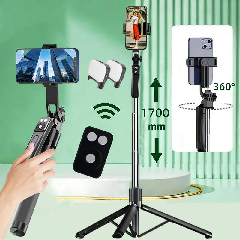Roreta new 1.7M Portable camera tripod with wireless remote control and 360 ° rotation phone holder for video recording and live