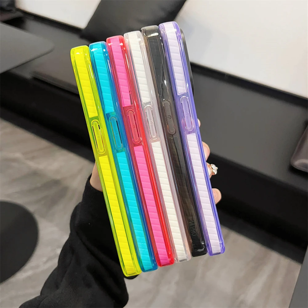 Neon Fluorescent Transparent Phone Case For iPhone 17 16 15 11 12 13 14 Pro Max Bumper Clear Shockproof Soft Silicone Cover