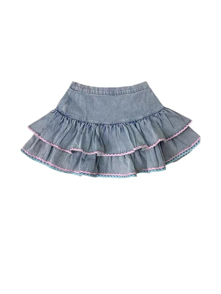 

Women's Light Blue A-Line Denim Skirts Y2k Harajuku Korean Cowboy Skirts Vintage 90s High Waist Pleated Mini Skirt 2000s Clothes