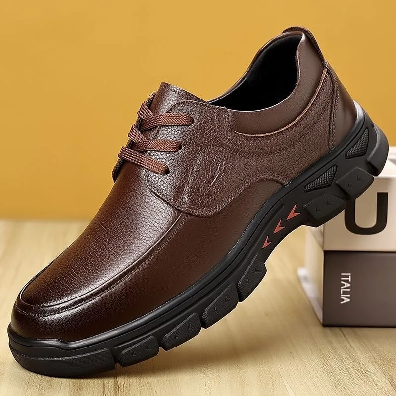 

Men's Business Formal Shoes Soft Bottom Anti-Slip Wear-Resistant Lace-Up Leather Shoes British Style Casual Trendy Dad Shoes
