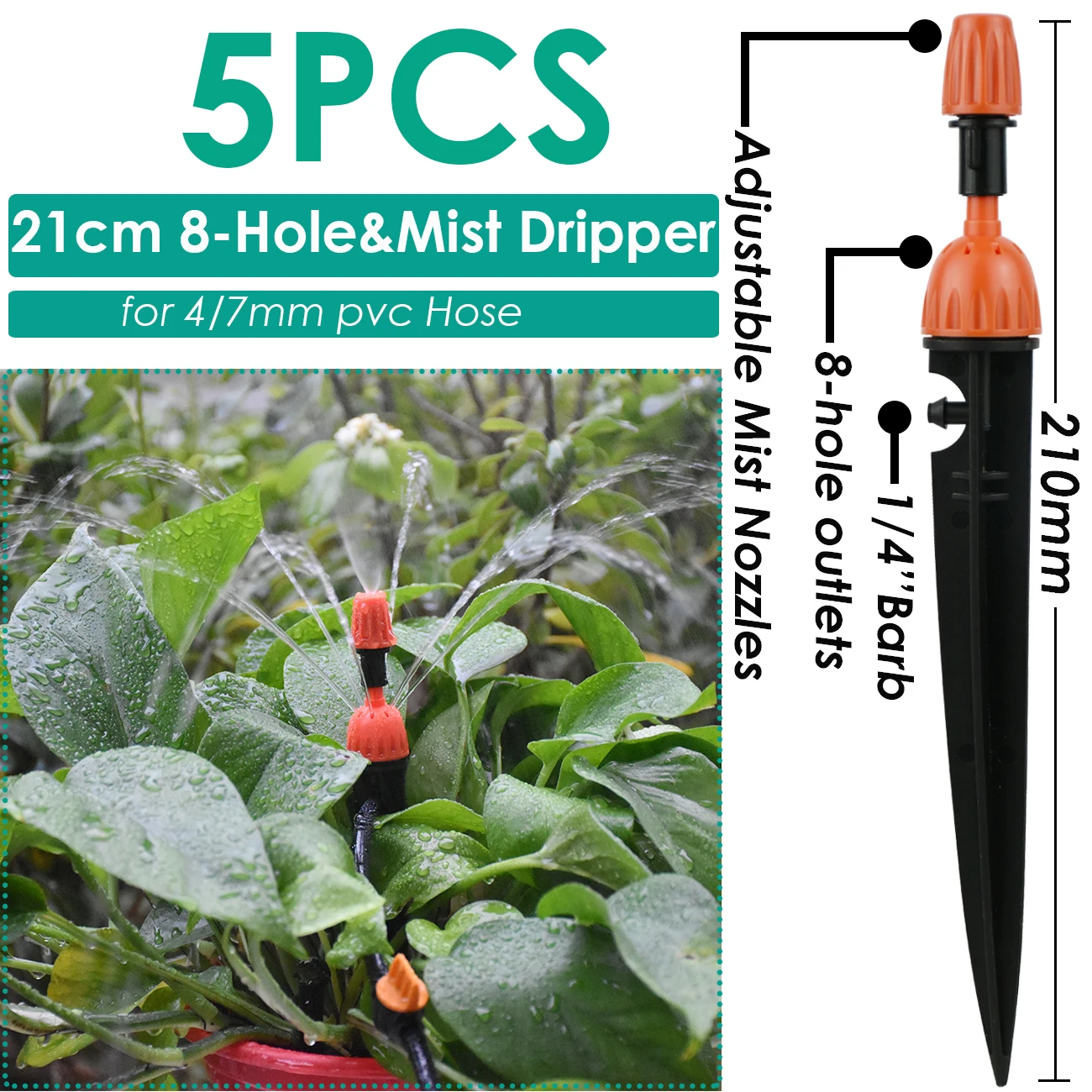 KESLA Garden 1/4 Tropfbewässerung, Bewässerungssprinkler, Tropfer, verstellbarer Nebel, Emitter, Pfahl, Mikrospray, rotierende Düse, Gewächshaus – Detail 2