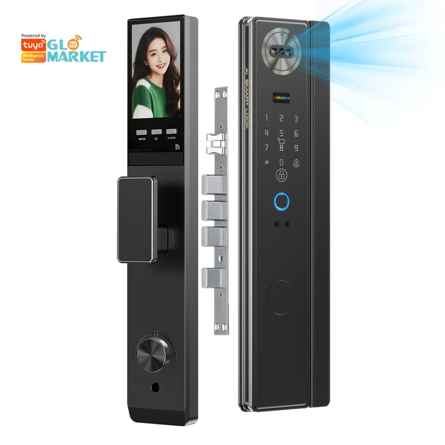 3D Face Recognition Smart Lock Aluminum Support Tuya App WiFi Fingerprint Password Card Access Intercom Cloud Storage