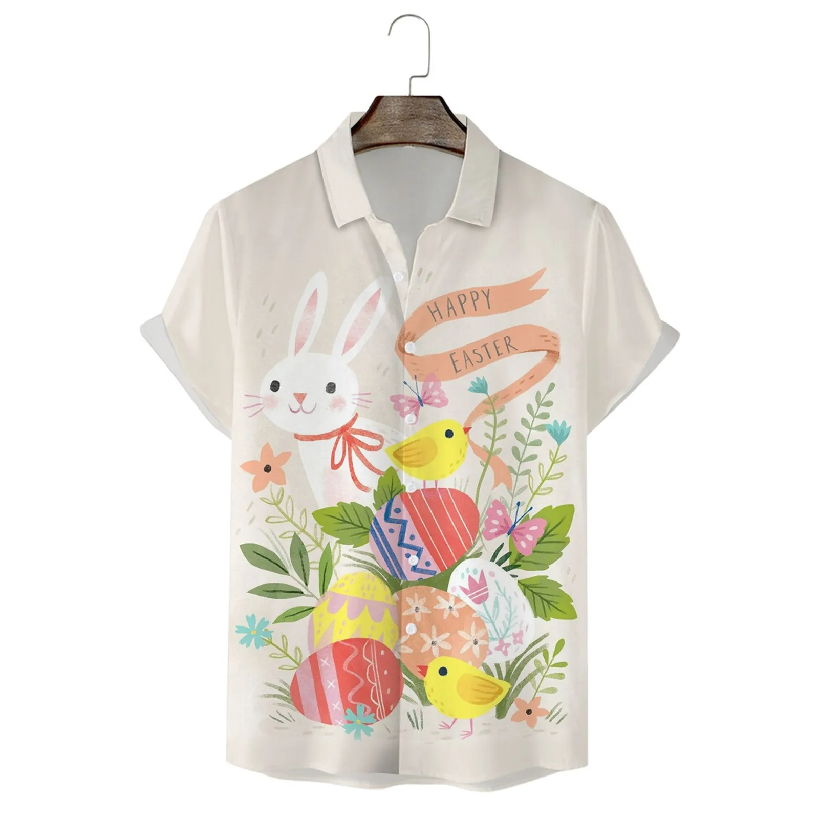 

Mens Fashion 3d Bunny Eggs Printing Men Easter Spring Shirt Short Sleeve Man Sunday Shirt Tops Holiday Summer Casual Clothing