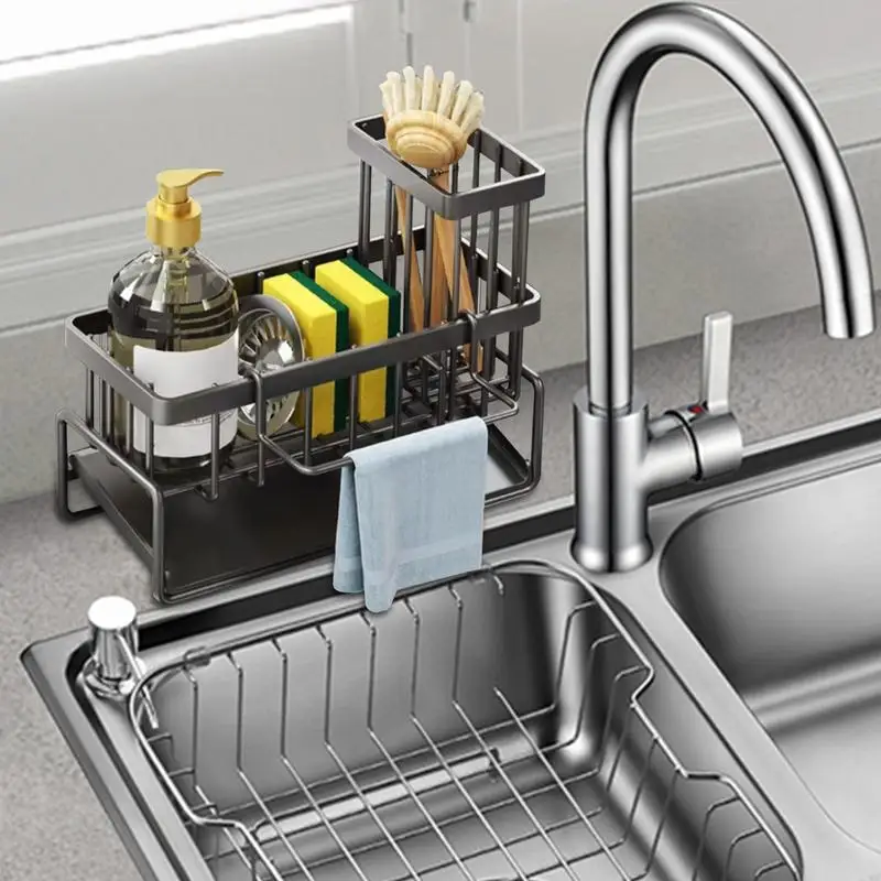 Sink Shelf Stainless Steel Kitchen Sink Caddy Drain Rack Soap Sponge Holder for Kitchen Sink Organizer