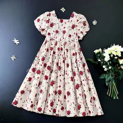 Baby Kids Rose Flower Dresses for Girls Outfits Cotton Summer Short Sleeve Teens Children Princess Costumes 5 8 9 10 11 13 Years