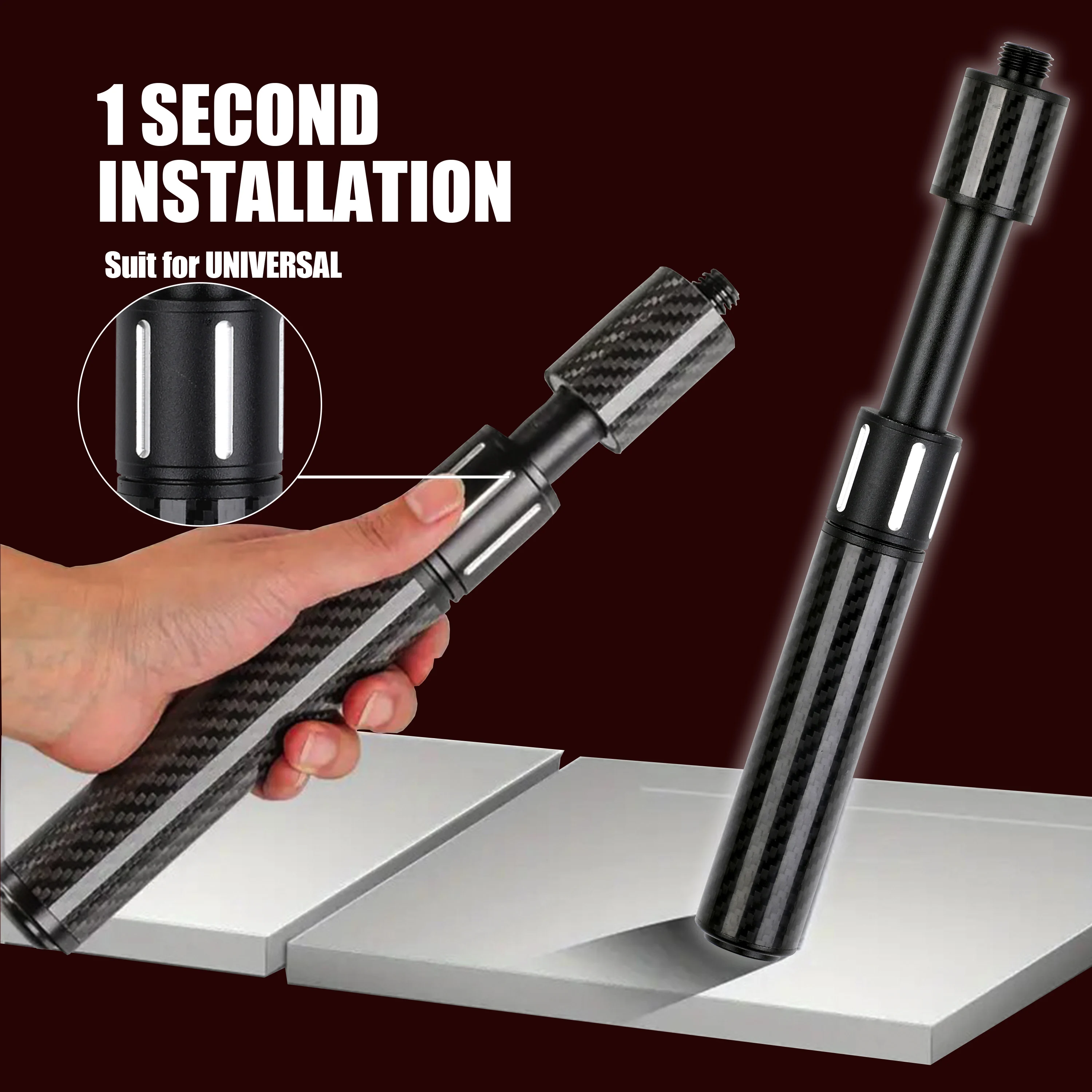 For Universal Pool Cue Carbon Fiber Telescopic Cue Extension Butt with Bullet Joint Pin - Pro Series 9-Ball Pool Cue Accessory