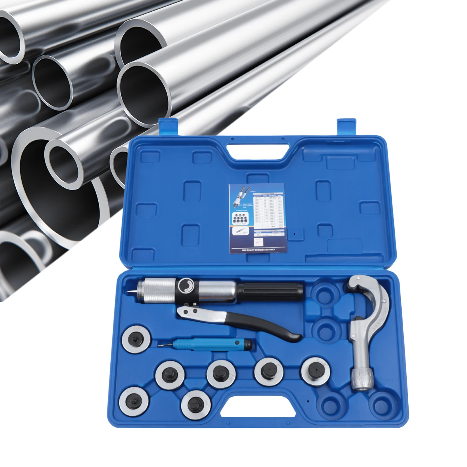 Kit di strumenti per pressatura idraulica HVAC Strumento per espansione tubi in rame 3/8'',1/2'',5/8'',3/4'',7/8'',1'',1-1/8'' Espansore per tubi in rame
