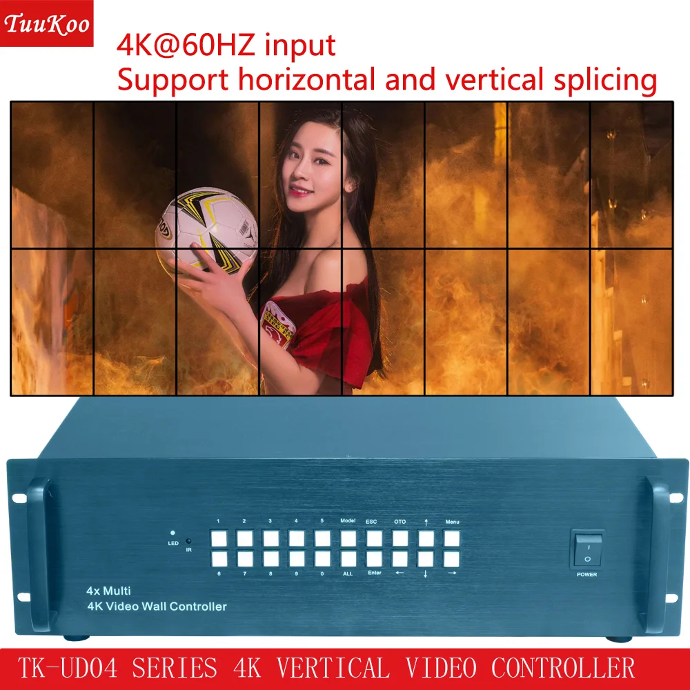 

4K vertical video wall controller,4K portrait video wall TV screen processor for 1x4 1x3 1x5 2x6 4x4 2x2,TK-UD04 series