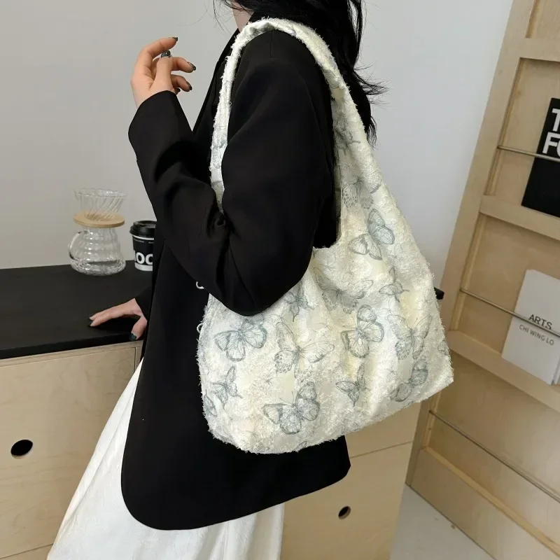 Bolso de mano de lona con flores y plantas para mujer, bolsa de hombro informal versátil de gran capacidad, gran calidad, a la moda, gran oferta, 2024