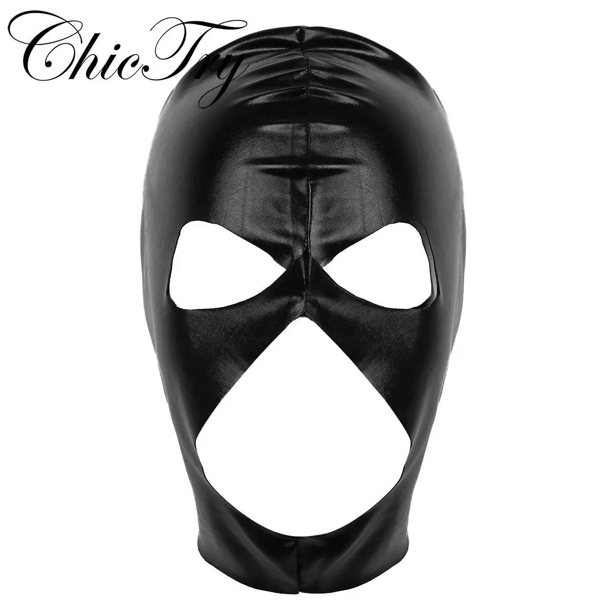 Womens Mens Adults Wetlook Face Mask Full Face Mask Hood Patent Leather Open Eyes Nose and Mouth Headgear for Role Play Costume