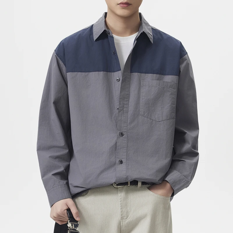 Cotton Linen Shirts Men Splice Fashion Loose Casual Long Sleeve Commute Shirts Male Cityboy Oversize Plus Size Shirt Blouses