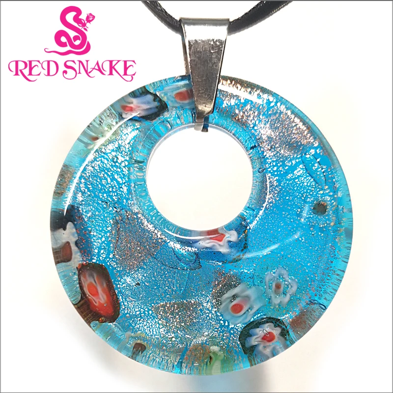 

RED SNAKE Navy Blue And Silver color Round Murano Glass Pendant