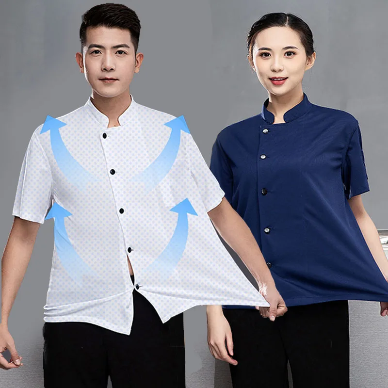 Summer Cool Unisex Chef Jacket 360°Breathable Short Sleeve Cook Shirts Men and Women Restaurant Hotel Uniform Catering Work Coat