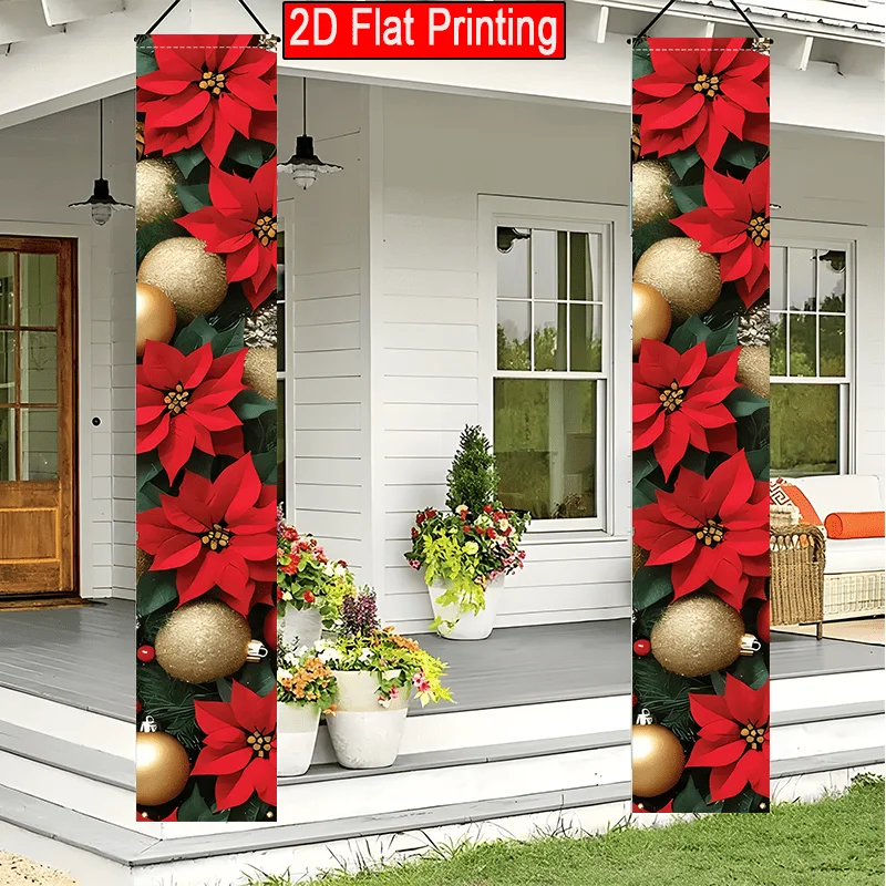 VIKAMA 2D-Bildschirm Weihnachts-Türverbindungs-Wandteppich für den Außenbereich, Veranda, Eingangstür, beidseitige Dekoration, Terrasse, Garten, Weihnachtsdekoration