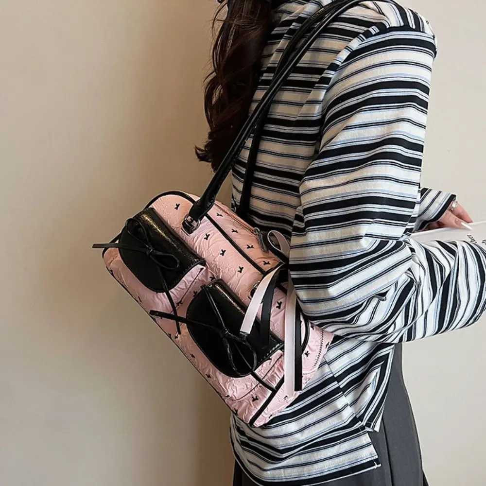 

Elegant Korean Style Bow Ribbon Shoulder Bag Sweet Commuting French Stick Underarm Bag Pocket Leisure Y2k Armpit Bag Daily