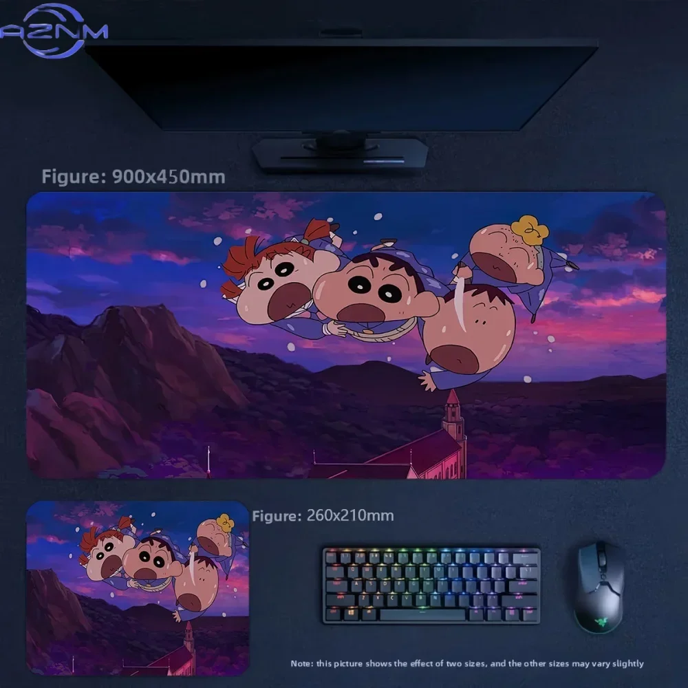 Crayon Shin‑chan Summer Vacation Dinosaur Movie Scene Anime Mousepad, Rubber Non‑Slip Large Desk Mat, Scenic Cartoon Gaming Mous