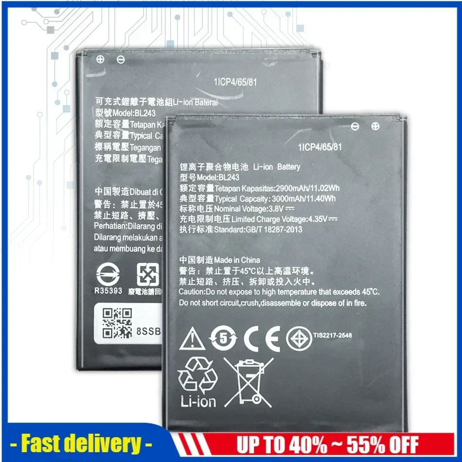 Battery For Phone lenovo BL 243  K3 Note K3Note K50-T5 A7000 A5500 A5600 A7600 2900mAh BL243