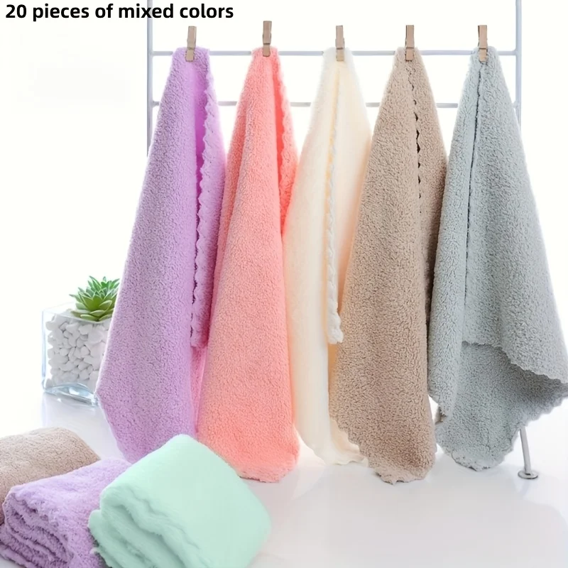 20Pcs Pink Geometric Coral Fleece Facial Towels Super Absorbent Reusable Colorfast Microfiber Face Wash Cloths