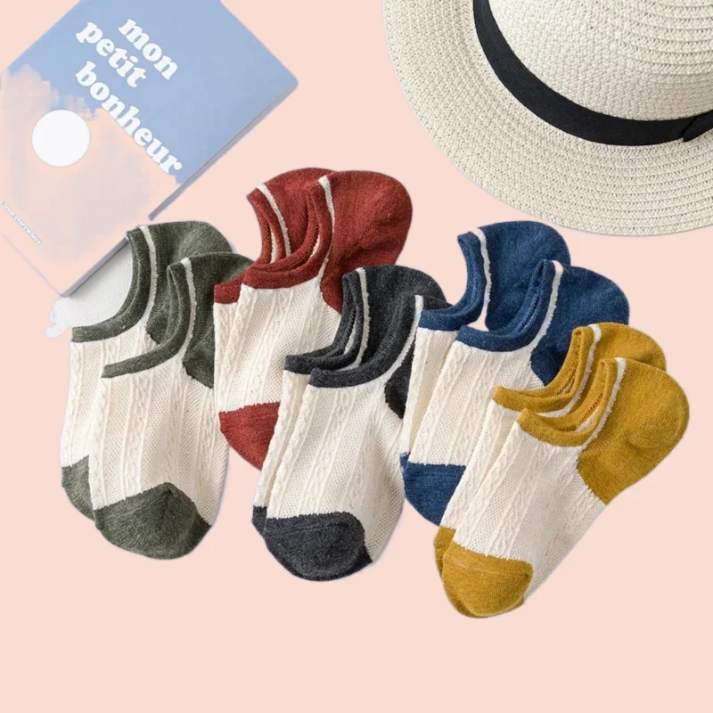 Chaussettes assorties en coton pour femmes, série de fleurs cachées, taille peu profonde, document tout match, printemps et été, nouveau bateau, 5/10 paires