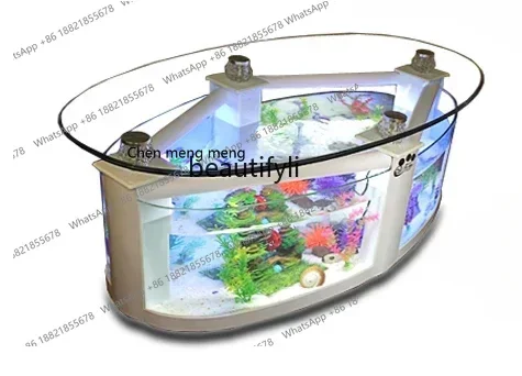 

cc182l Oval Coffee Table Fish Tank Living Room Ecological Aquarium Glass Large Medium Size Desktop Creativity Change Water Turt