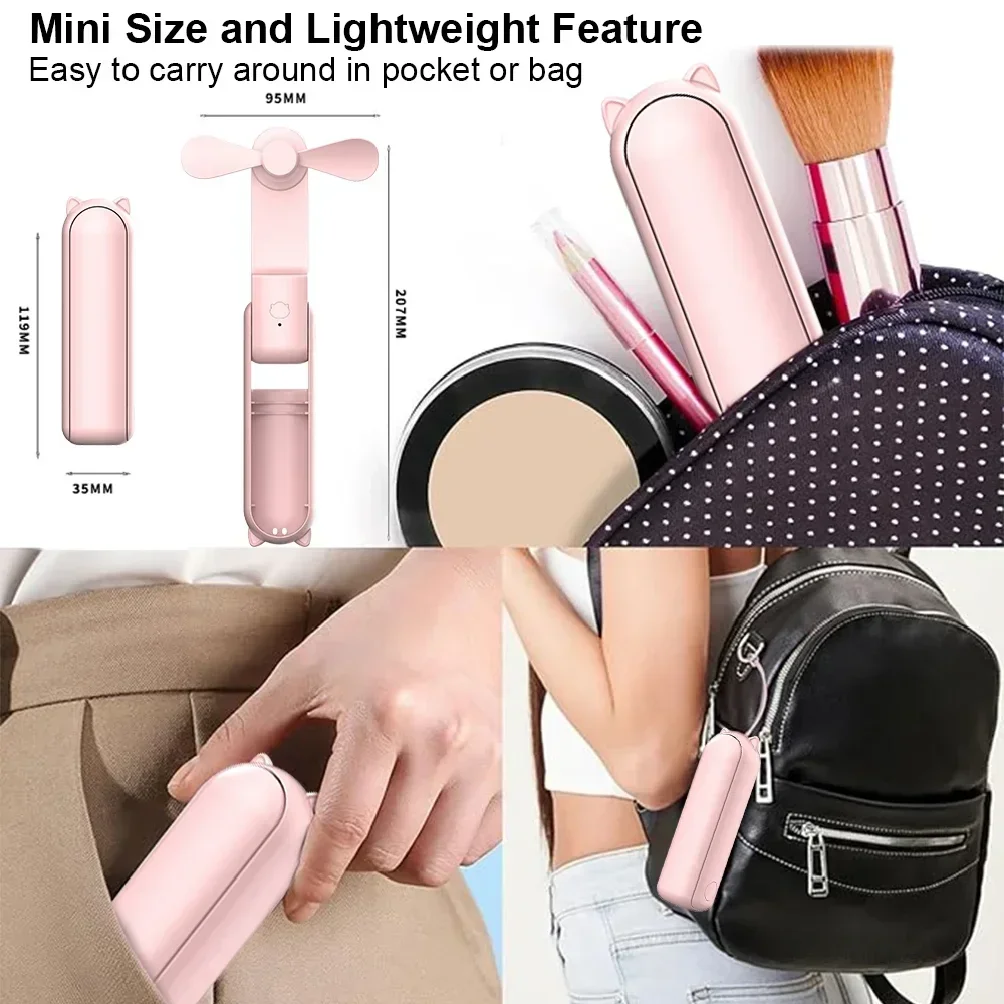 2000mAh Summer Mini Handheld Fans Portable Pocket Folding Electric Fan For Student Dormitory Office Rechargeable Fan