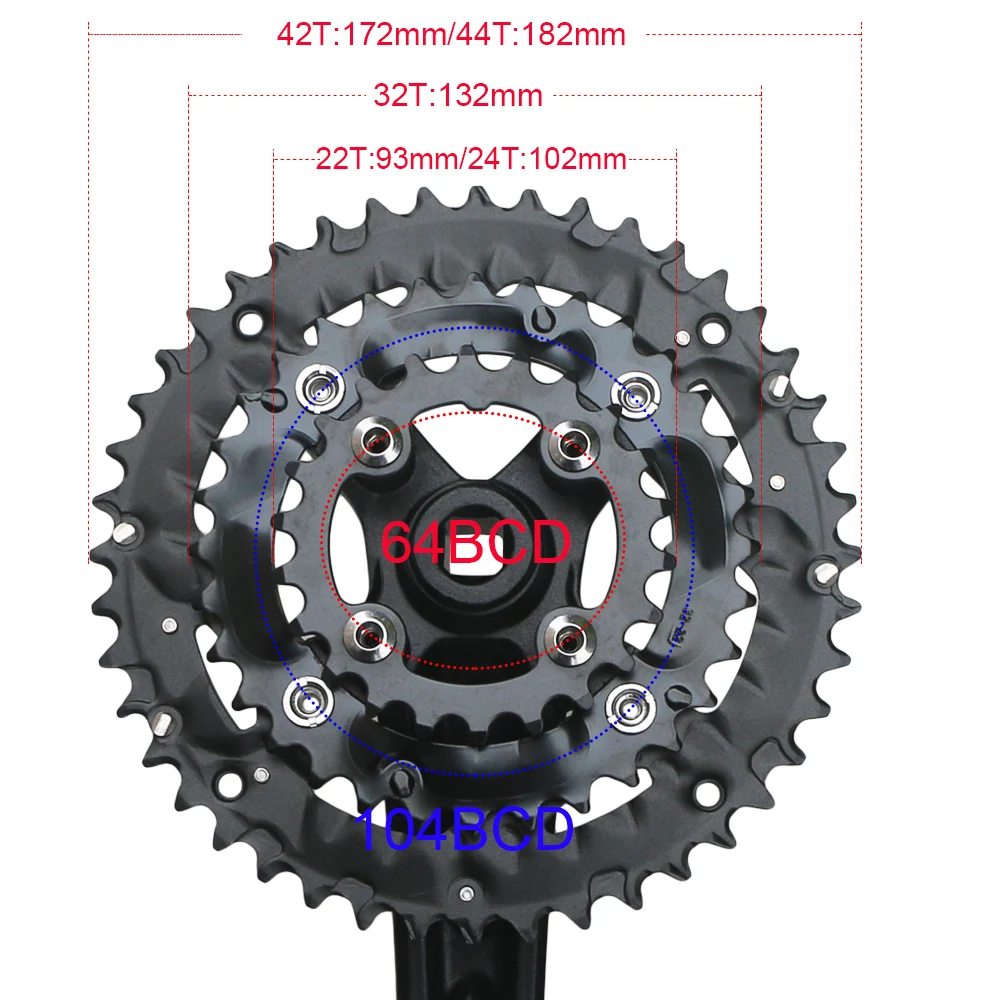 104/64 BCD Bicycle Chainring 22T 24T 32T 42T 44T MTB Triple Chainring 9S 10S Mountain Bike Crankset Chainwheel Bicycle Parts