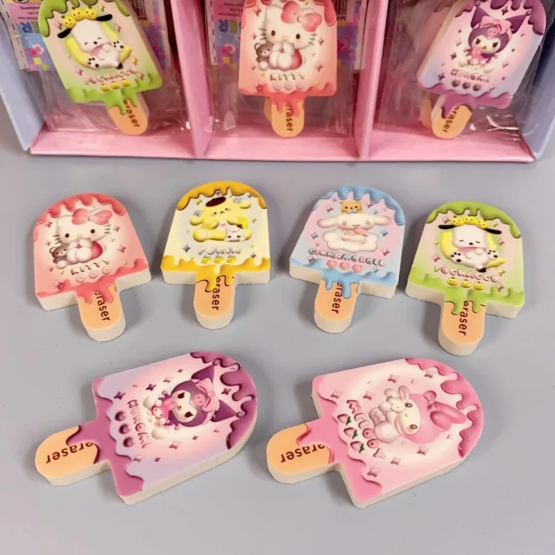 

2/6Pcs Sanrio Hello Kitty Kawaii Eraser Kuromi Cinnamoroll My Melody Anime Action Figure Ice Cream Shaped Children Birthday Gift