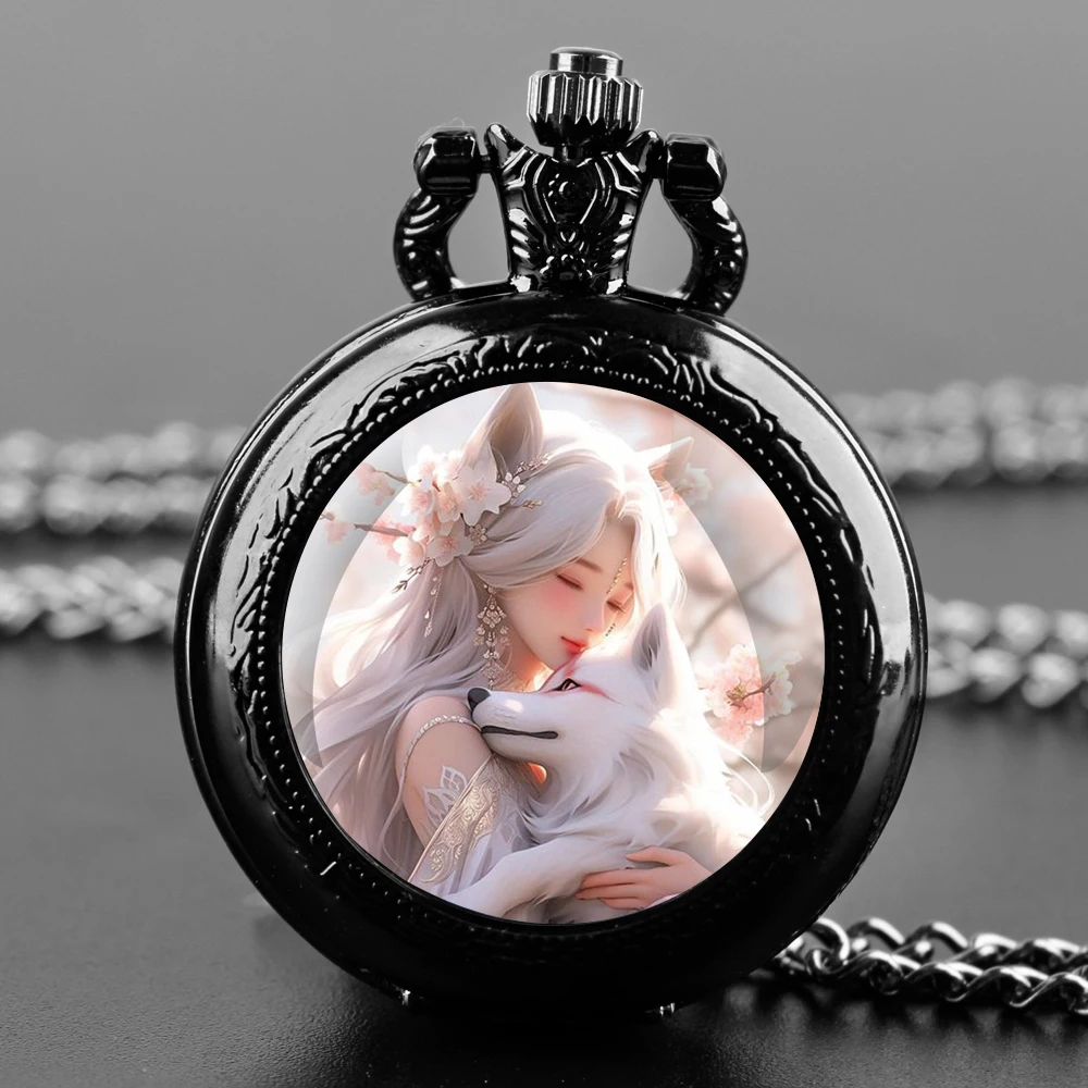 Anime Genshin impact cosplay Quartz Pocket Watch for Women Men Black Necklace Unique Pendant Clock Chain Watch Gift Accessories