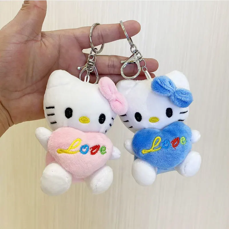 Kawaii Sanrio Hello Kitty Plush Keychain Cute Bag Backpack Pendant Car Doll Key Ring Anime Plushie for Children Christmas Gift