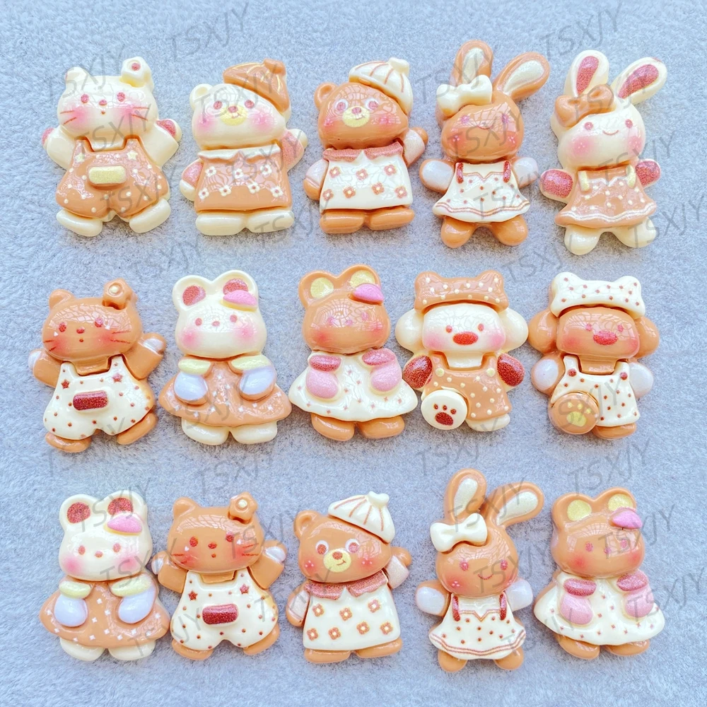 10PCS Vibrant Resin Cartoon Brown Rabbit, Cat, Bear With For Scrapbooking, Wedding Decor & DIY Jewelry Making Accessories
