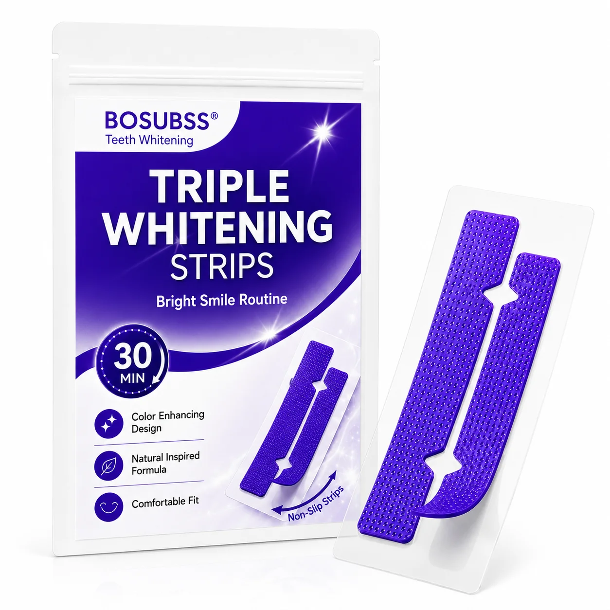1Pair Purple Smile Care Strips, Upper and Lower Oral Beauty Strips with Flexible Fit, Easy-Peel Design for At-Home Smile Routi